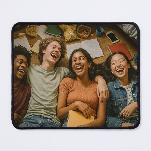 Item preview, Students laughing on dorm floor designed and sold by soulofalion.