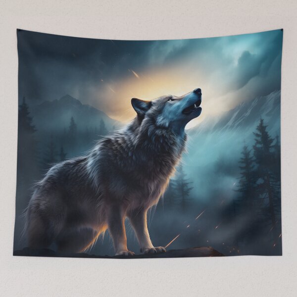 Item preview, Moonlit Serenade: The Majestic Howl of a Lone Wolf in the Wilderness designed and sold by DrawnThreads.