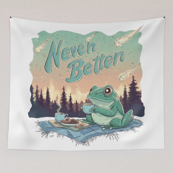 Item preview, Funny Never Better Frogs Doodle Meme – Cute Toad Drinking Tea During Chaos designed and sold by Envision Designs.