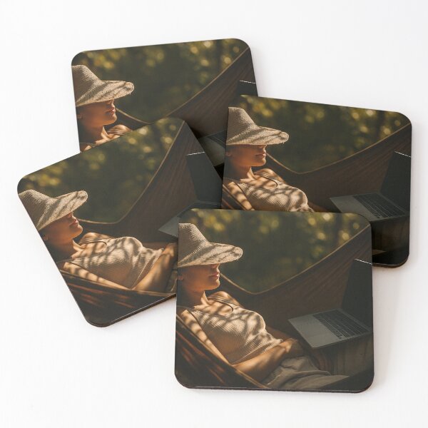 Item preview, Woman resting with laptop in hammock designed and sold by soulofalion.
