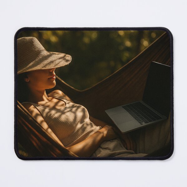 Item preview, Woman resting with laptop in hammock designed and sold by soulofalion.