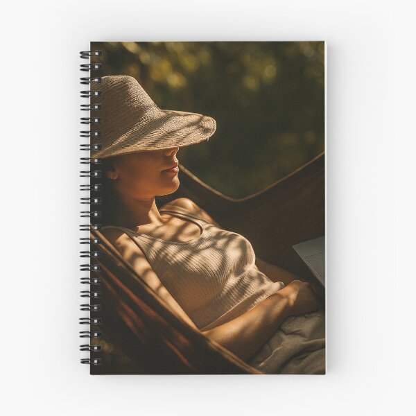 Item preview, Woman resting with laptop in hammock designed and sold by soulofalion.