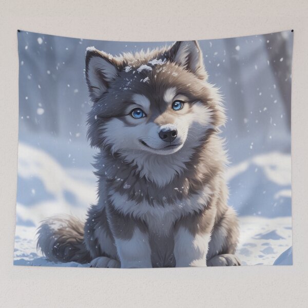 Item preview, Blue-Eyed Baby Wolf in the Snow designed and sold by AthiraCreate.