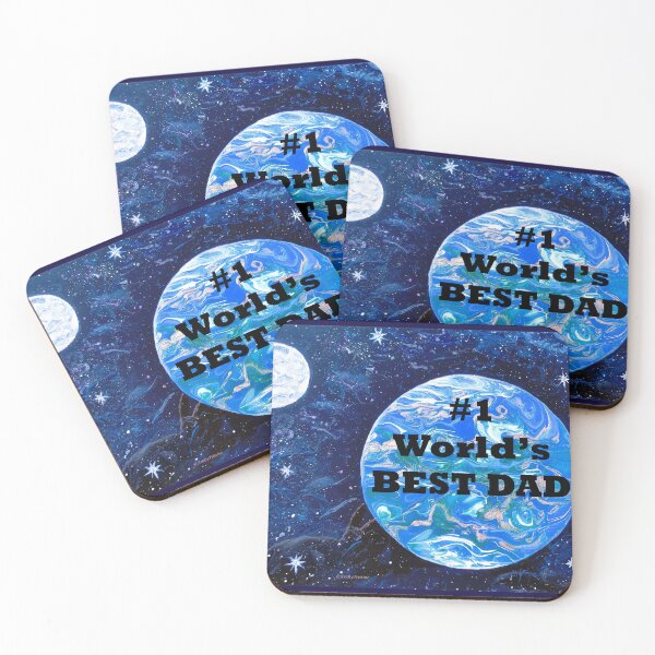 Item preview, "#1 World’s Best Dad!", Earth, planet, moon, stars, Original by ArtByTristine designed and sold by ArtByTristine.