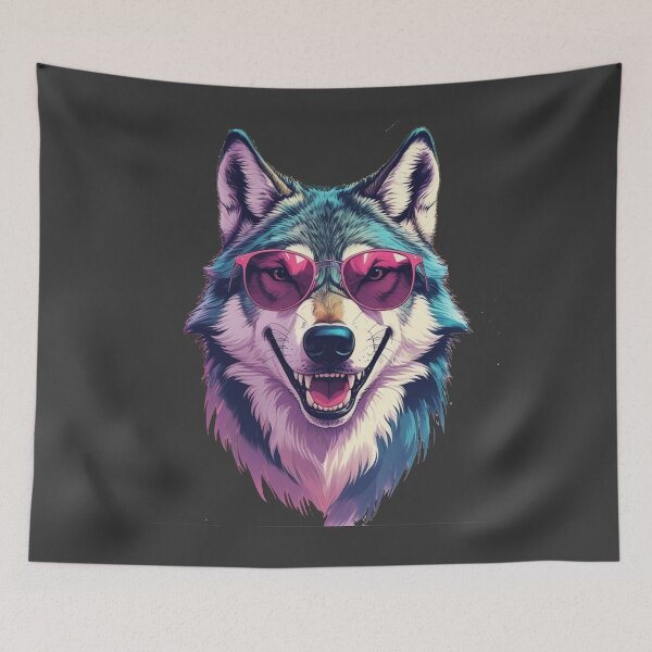 Item preview, Cool Wolf with Sunglasses - Funky Cartoon Animal Art designed and sold by Dokak Shop.