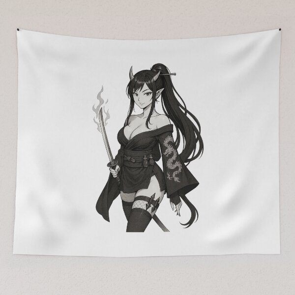 Item preview, Demon Samurai Girl with Fiery Katana designed and sold by QuirkWears.