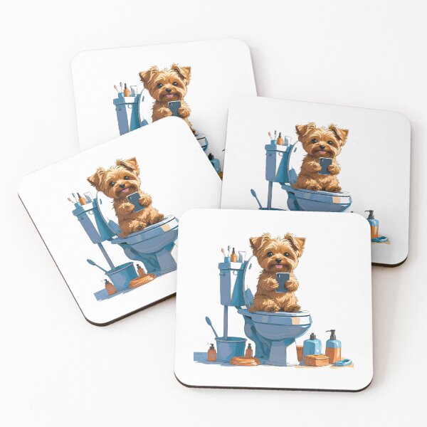 Item preview, Funny Yorkipoo on Toilet Cartoon – Dog with Smartphone Humor designed and sold by Fredster1966.