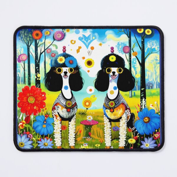 Item preview, Charming twin poodles in a mysterious magical forest with colorful flowers. designed and sold by Natalia-Vlad.