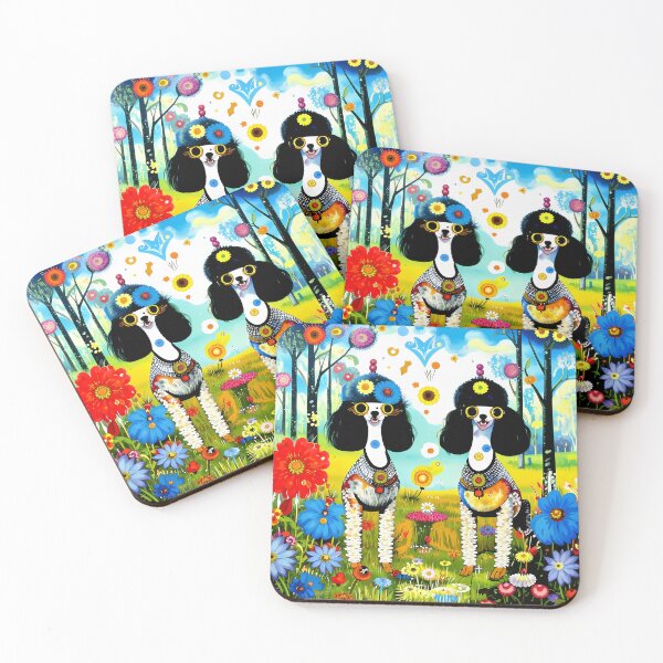 Item preview, Charming twin poodles in a mysterious magical forest with colorful flowers. designed and sold by Natalia-Vlad.