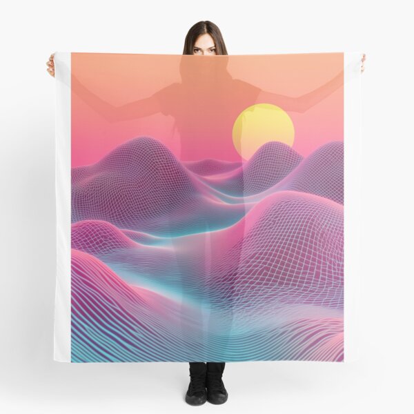 Aperçu de l'œuvre Synthwave Wireframe Desert – Paysage Vaporwave rétro au coucher du soleil créée et vendue par BV Creates.