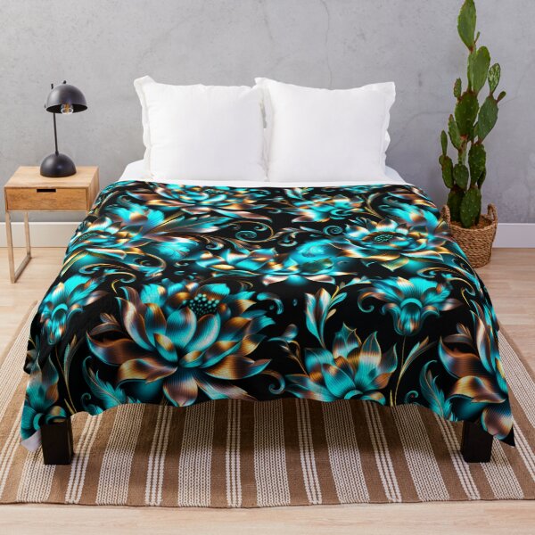 Item preview, Fire and Ice 3D Lotus Flower Pattern | Teal and Copper Metallic Floral Design designed and sold by Juliette Ozkalfayan.