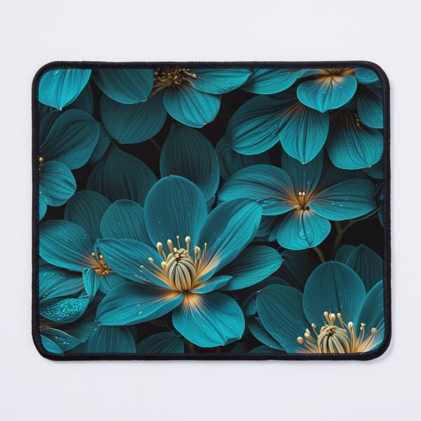 Item preview, Hyper-Realistic Teal Dewdrop Flowers | Botanical Art Photography on Black designed and sold by Juliette Ozkalfayan.