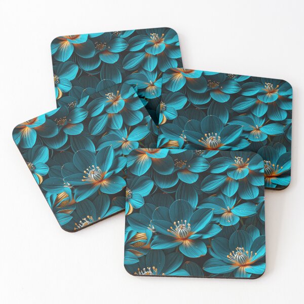 Item preview, Photoreal Teal and Amber Flowers | Hyper-Detailed Botanical Pattern on Black designed and sold by Juliette Ozkalfayan.