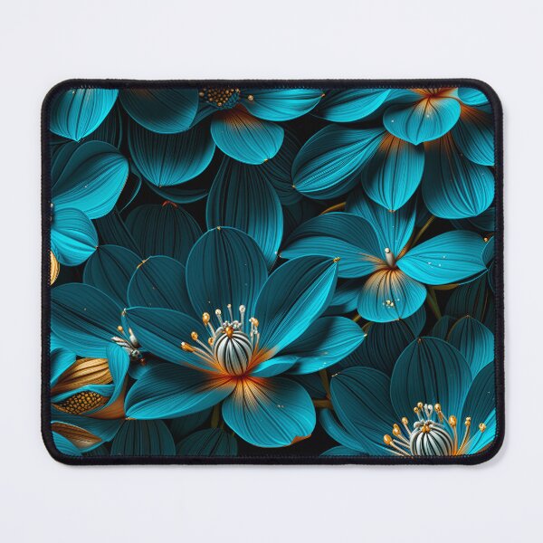 Item preview, Photoreal Teal and Amber Flowers | Hyper-Detailed Botanical Pattern on Black designed and sold by Juliette Ozkalfayan.