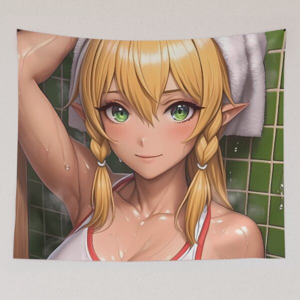 Item preview, Leafa Sword Art Online Anime Girl Wet Blonde Twin Braids Gym Shine designed and sold by bolleykoldl.