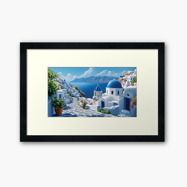 Item preview, Santorini Greece Landscape Art – Whitewashed Buildings and Aegean Sea View designed and sold by Art of Ngu.