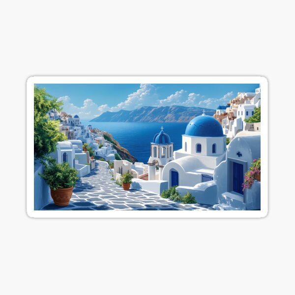 Item preview, Santorini Greece Landscape Art – Whitewashed Buildings and Aegean Sea View designed and sold by Art of Ngu.