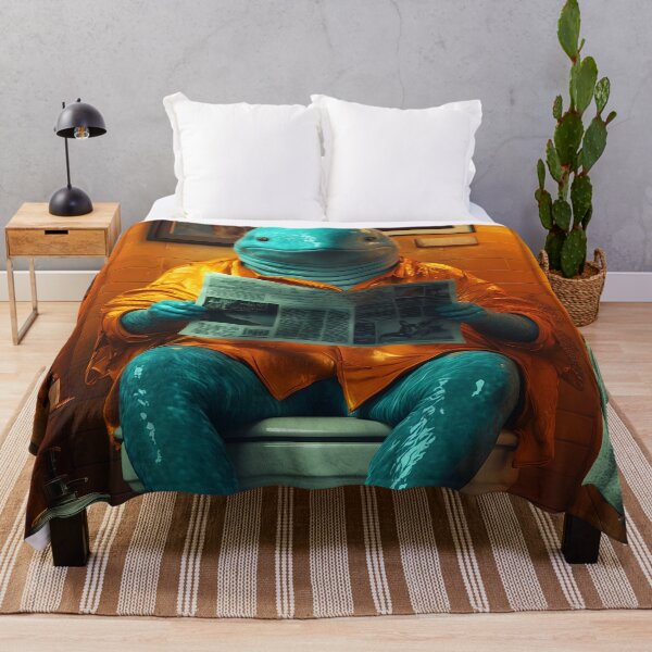 Item preview, Blue Whale Wearing Jacket Reading Paper Inside Steamy Orange Bathroom designed and sold by odcpappels.