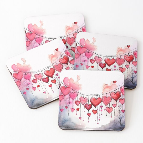 Item preview, A whimsical watercolor painting of a heart-shaped cluster of hearts hanging over a serene landscape designed and sold by homydesign.