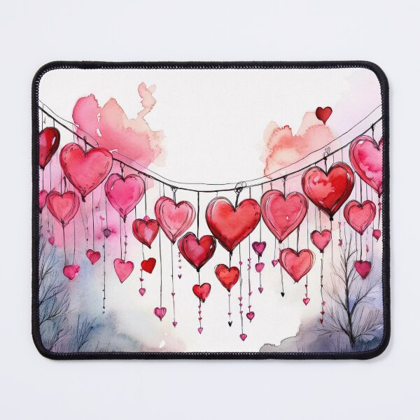 Item preview, A whimsical watercolor painting of a heart-shaped cluster of hearts hanging over a serene landscape designed and sold by homydesign.