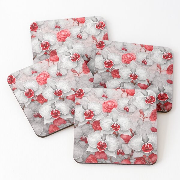Item preview, Red and white orchids intertwine, creating a vibrant floral pattern designed and sold by homydesign.