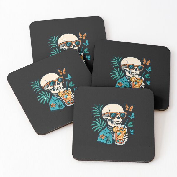 Item preview, "Cool Skull with Retro Sunglasses & Tropical Summer Drink – Beach Vibe Art" designed and sold by ColorSplash123.