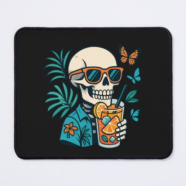 Item preview, "Cool Skull with Retro Sunglasses & Tropical Summer Drink – Beach Vibe Art" designed and sold by ColorSplash123.