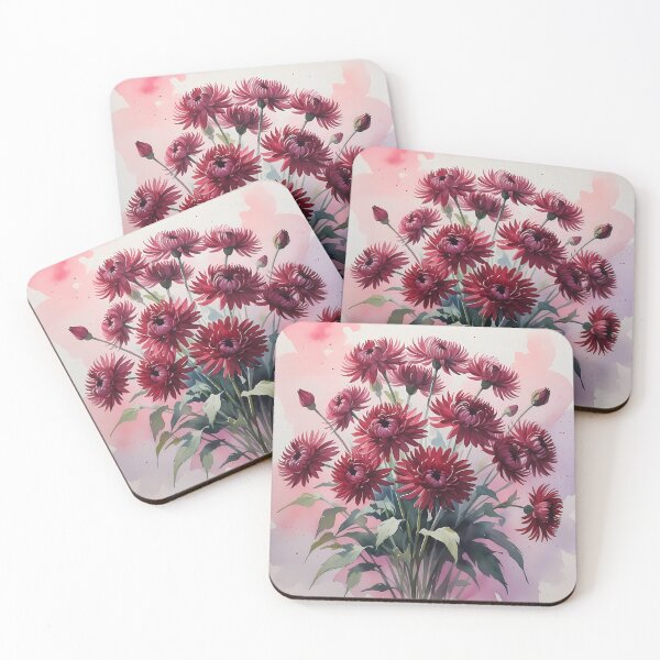 Item preview, Burgundy Breeze – Dancing Chrysanthemums in Watercolor designed and sold by Mos Thainique.