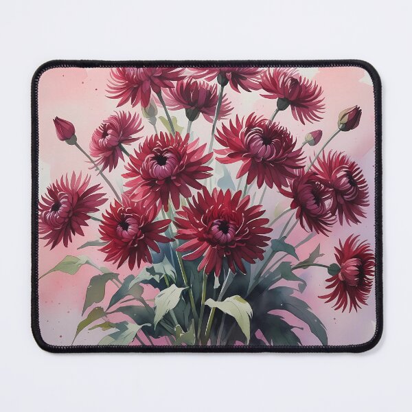 Item preview, Burgundy Breeze – Dancing Chrysanthemums in Watercolor designed and sold by Mos Thainique.