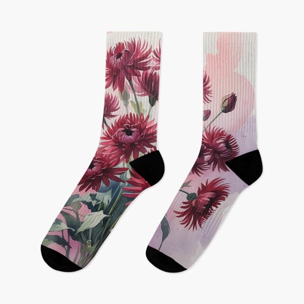 Item preview, Burgundy Breeze – Dancing Chrysanthemums in Watercolor designed and sold by Mos Thainique.
