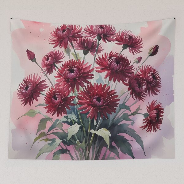 Item preview, Burgundy Breeze – Dancing Chrysanthemums in Watercolor designed and sold by Mos Thainique.