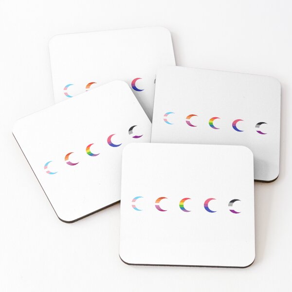 Item preview, Row of 5 Crescent Pride Moons: Ace | Bi | Classic Rainbow | Lesbian | Trans designed and sold by dickensign.