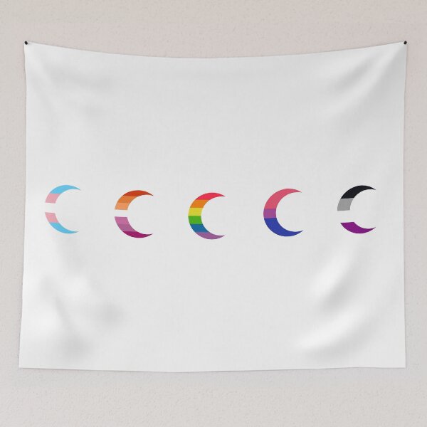 Item preview, Row of 5 Crescent Pride Moons: Ace | Bi | Classic Rainbow | Lesbian | Trans designed and sold by dickensign.