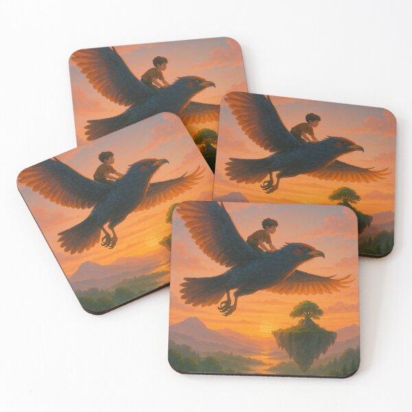 Item preview, Boy Riding an Eagle to a Dreamy World | Soaring Fantasy Sky Journey | Whimsical Flight to Surreal Landscape | Magical Adventure in the Clouds | Imaginative Skybound Escape designed and sold by PaintedPixels01.