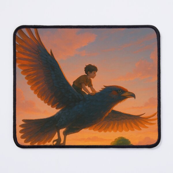 Item preview, Boy Riding an Eagle to a Dreamy World | Soaring Fantasy Sky Journey | Whimsical Flight to Surreal Landscape | Magical Adventure in the Clouds | Imaginative Skybound Escape designed and sold by PaintedPixels01.