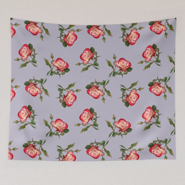 Item preview, Red and Creme Rose with Buds on Pale Lilac designed and sold by STHogan2.