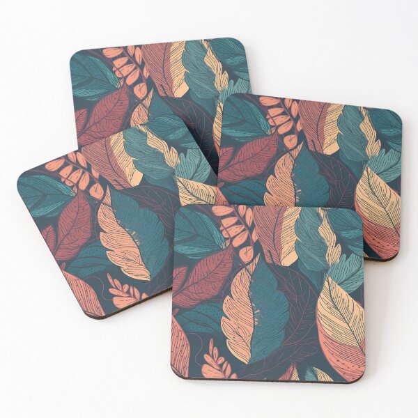 Artikelvorschau, Tropisches Blattmuster – Handgezeichnetes botanisches Design in Blaugrün und Koralle entworfen und verkauft von PaintbrushPlace.