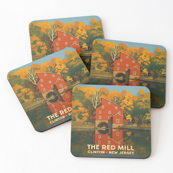 Item preview, Autumn at the Red Mill – Vintage Clinton, NJ Travel Poster designed and sold by thaneydesign.