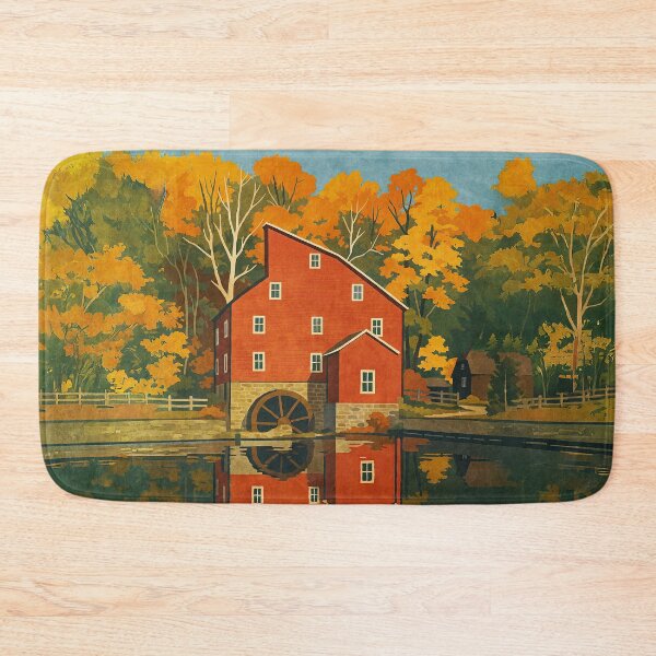 Item preview, Autumn at the Red Mill – Vintage Clinton, NJ Travel Poster designed and sold by thaneydesign.