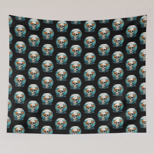 Item preview, Skull in a Fish Bowl – Surreal Goldfish Art with Dark Dreamy Vibes designed and sold by ColorSplash123.