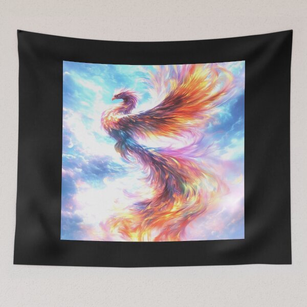 Item preview, drawing of a beautiful colourful mythical bird phoenix designed and sold by NivyasArtistry.