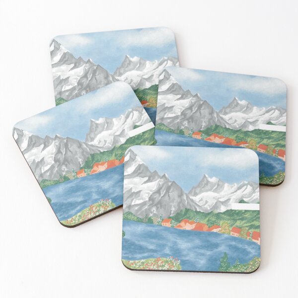 Item preview, Swiss Alps Lake Village Painting designed and sold by nuteling.