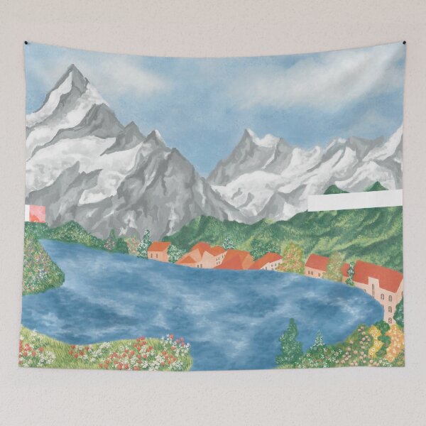 Item preview, Swiss Alps Lake Village Painting designed and sold by nuteling.