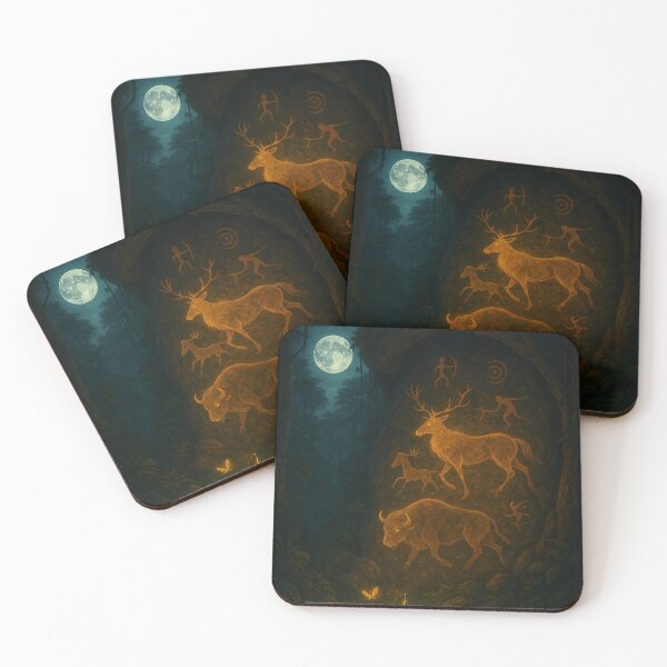 Item preview, Ancient Animal Carving Under Moonlit Tree | Mystical Forest Night Scene | Primal Spirit in Nature | Ethereal Moonlight Wildlife Art | Enchanted Woodland Discovery designed and sold by PaintedPixels01.