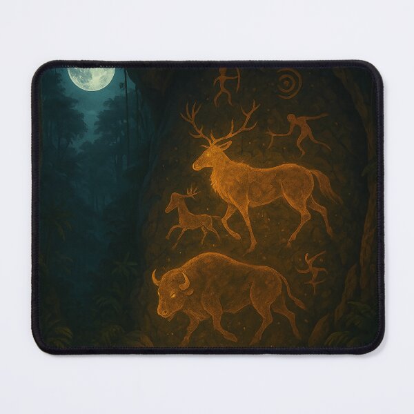 Item preview, Ancient Animal Carving Under Moonlit Tree | Mystical Forest Night Scene | Primal Spirit in Nature | Ethereal Moonlight Wildlife Art | Enchanted Woodland Discovery designed and sold by PaintedPixels01.