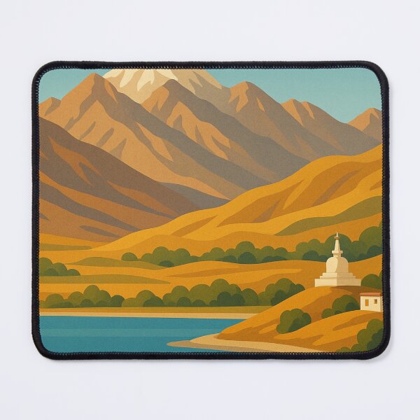 Item preview, Ladakh Mountain Landscape with Stupa and Blue Lake designed and sold by Aryabek.