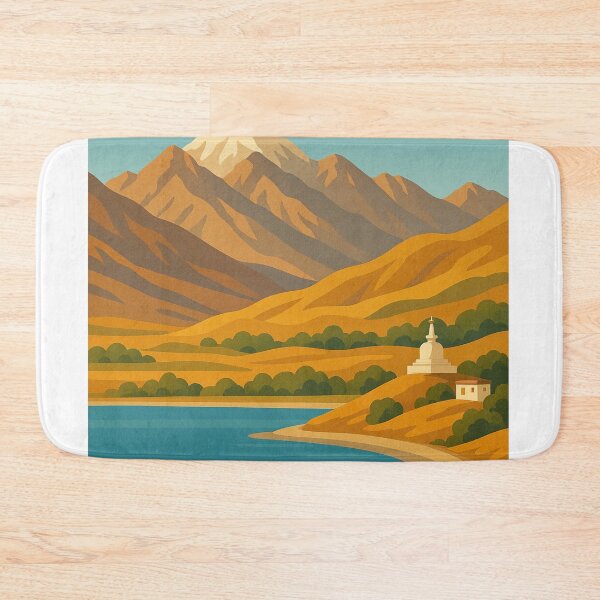 Item preview, Ladakh Mountain Landscape with Stupa and Blue Lake designed and sold by Aryabek.