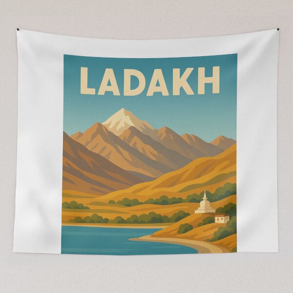 Item preview, Ladakh Mountain Landscape with Stupa and Blue Lake designed and sold by Aryabek.