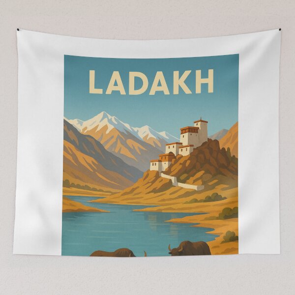 Item preview, Ladakh Monastery with Yaks and Mountain River designed and sold by Aryabek.