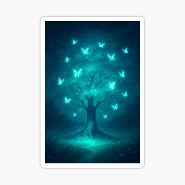 Item preview, Magical Tree Surrounded by Blue Glowing Butterflies | Enchanted Forest Light Scene | Mystical Nighttime Nature Design | Ethereal Butterfly Glow Artwork | Fantasy Tree of Light designed and sold by PaintedPixels01.